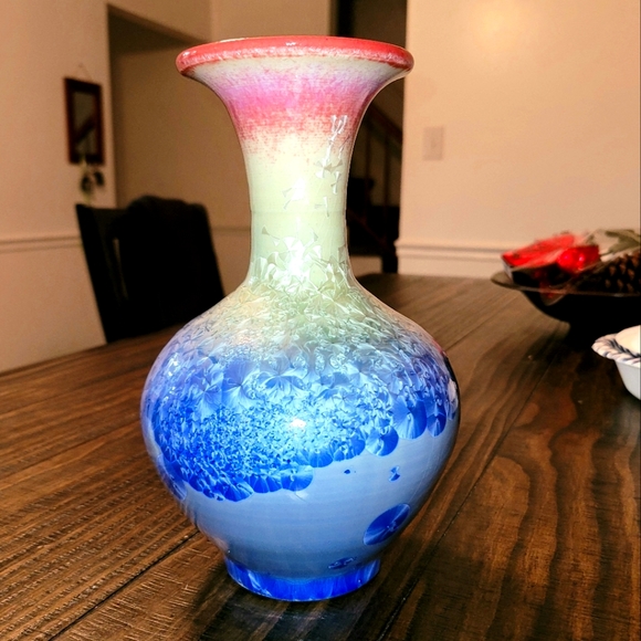 8.5 " Chinese Porcelain Vase Crystalline Glazed Gradient Color Pattern - Picture 1 of 5